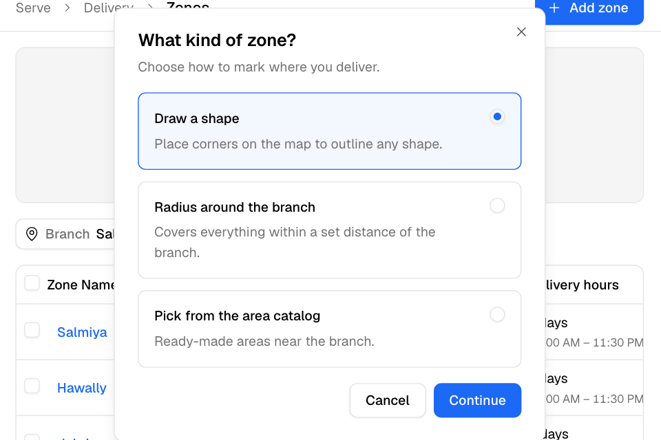 The kinds of zone you can add