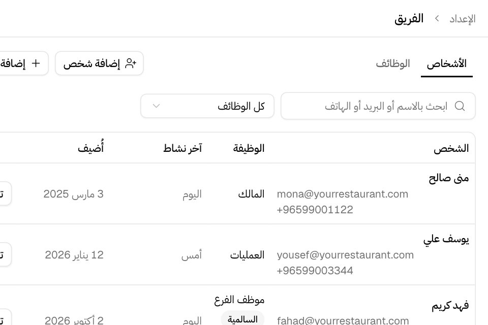 تبويب الأشخاص، وفي أعلاه إضافة شخص