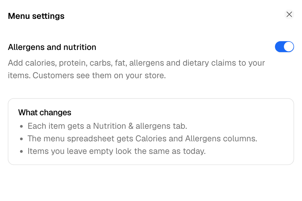 The switch that turns on allergens and nutrition