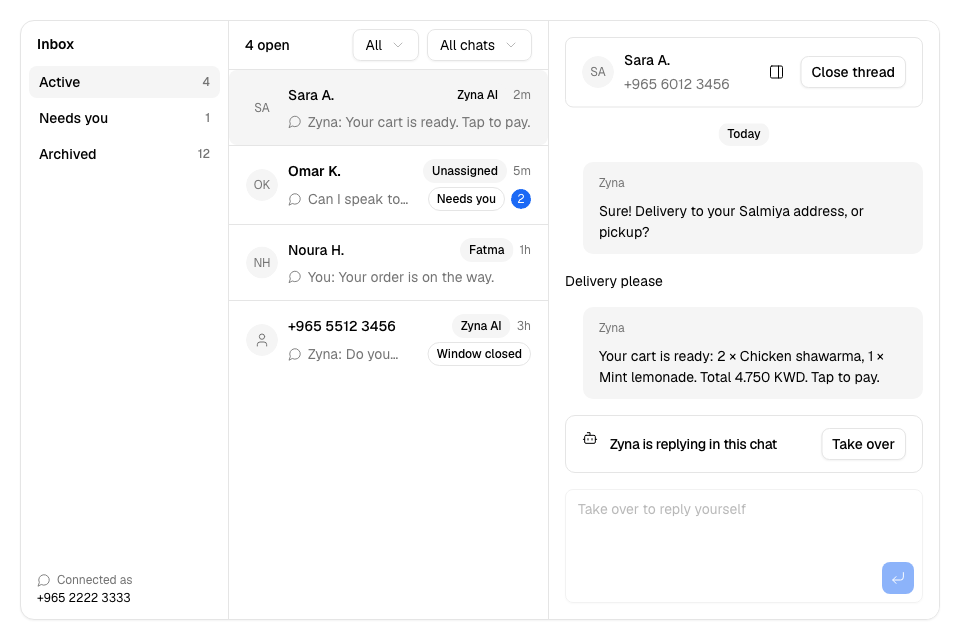 The inbox: the views, the chat list and the open chat