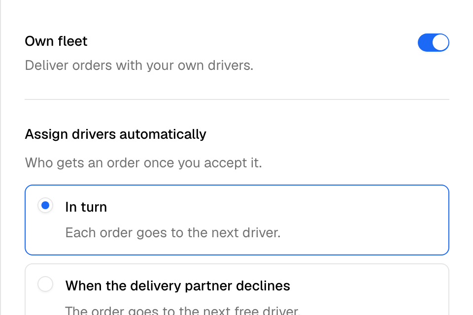The Own fleet switch and the choices for automatic assignment