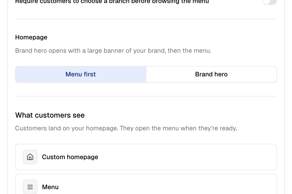 Landing: the Homepage choice and What customers see