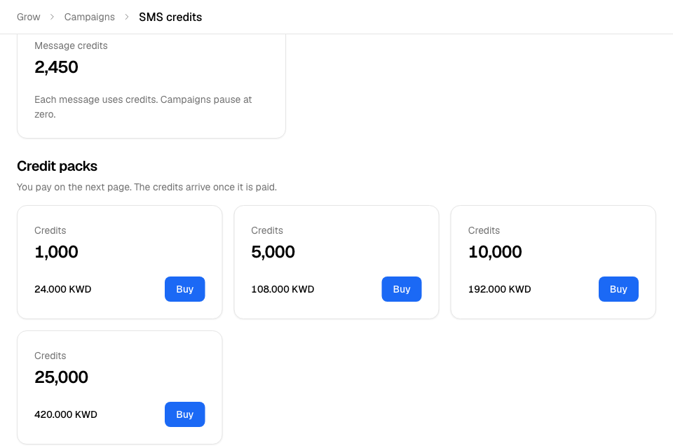 Your balance and the credit packs