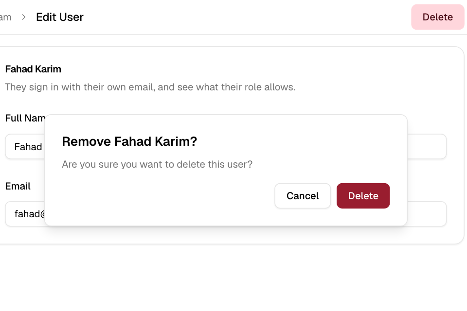 Removing a person from the team