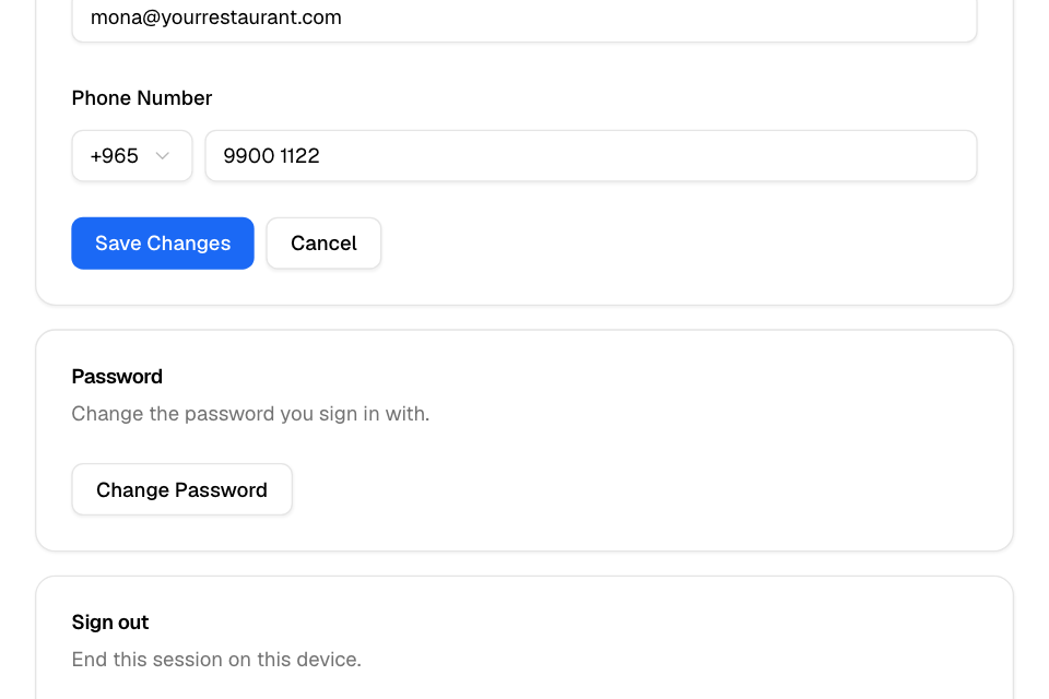 The Password card on My account, with Change Password