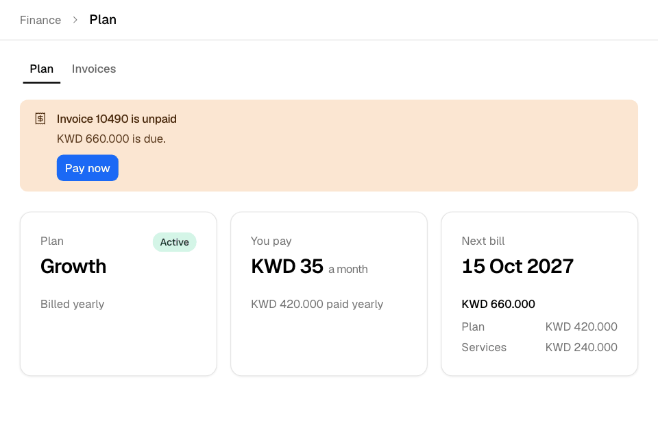The Plan page: your plan, what you pay and your next bill