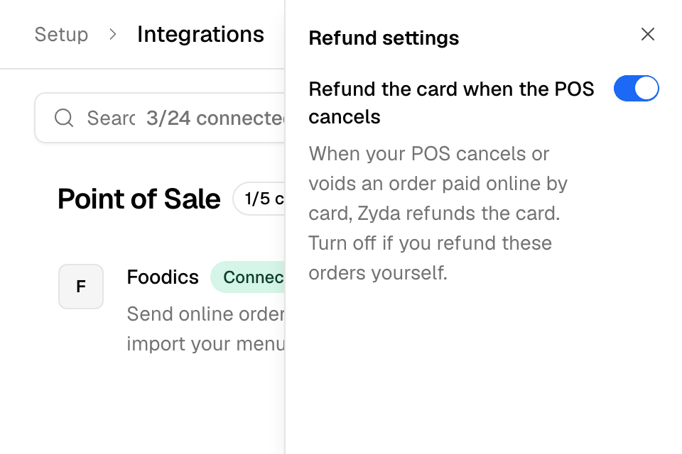 The refund switch for a connected POS