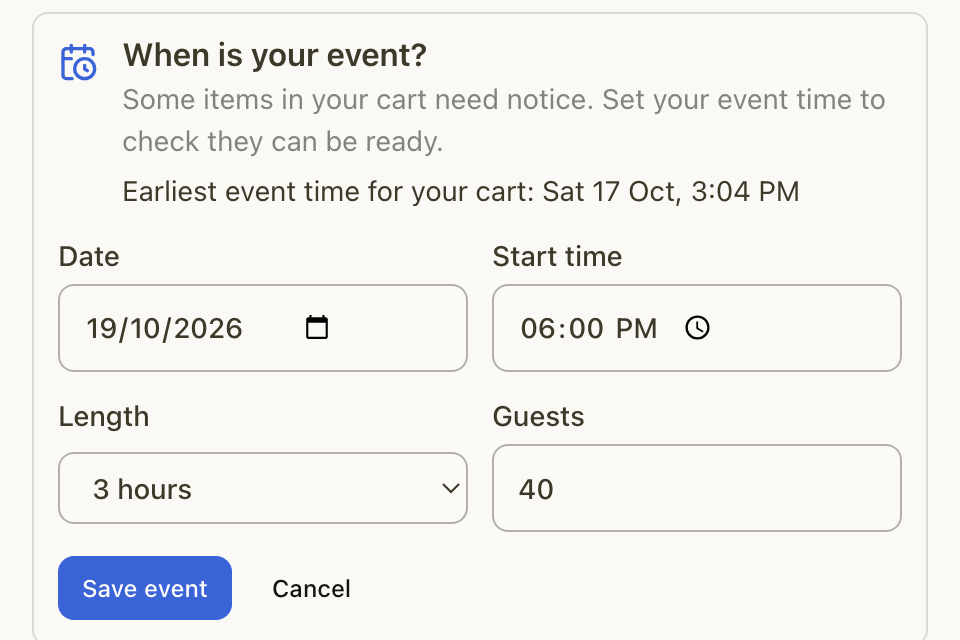 The event box in the cart