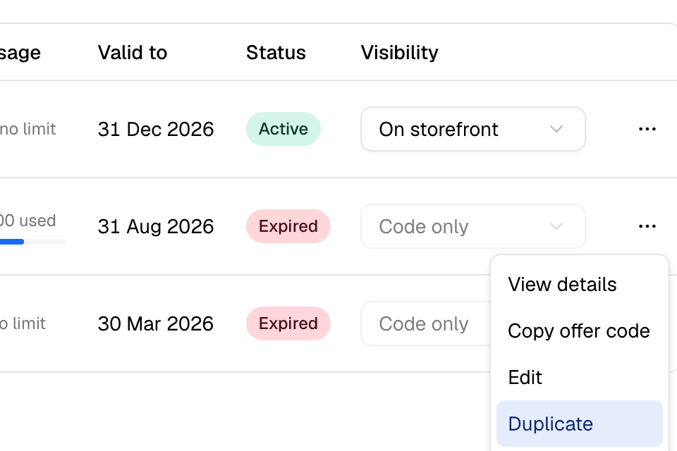 Duplicate an old offer to run it again