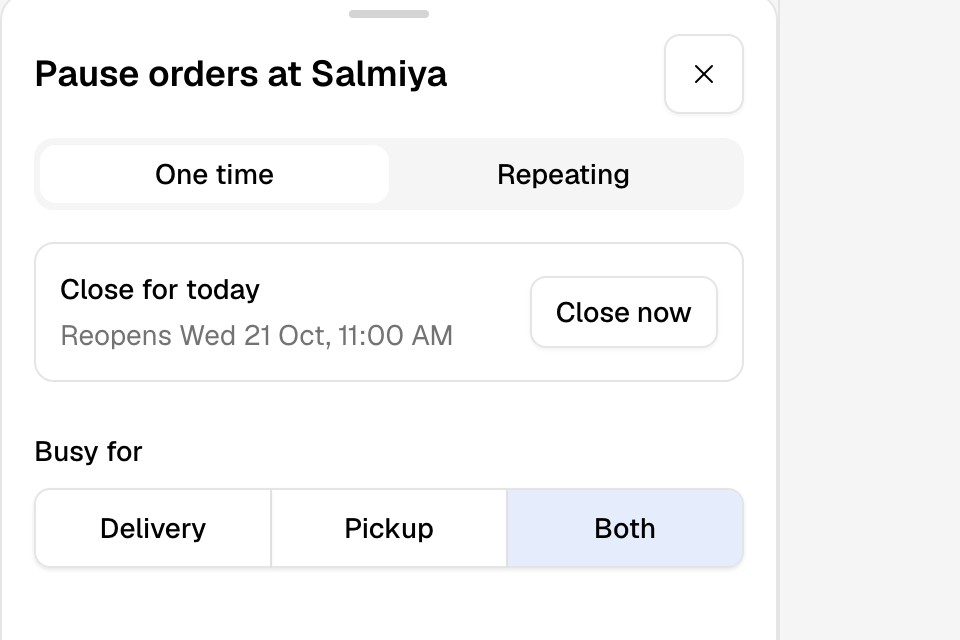 Pausing orders at a branch