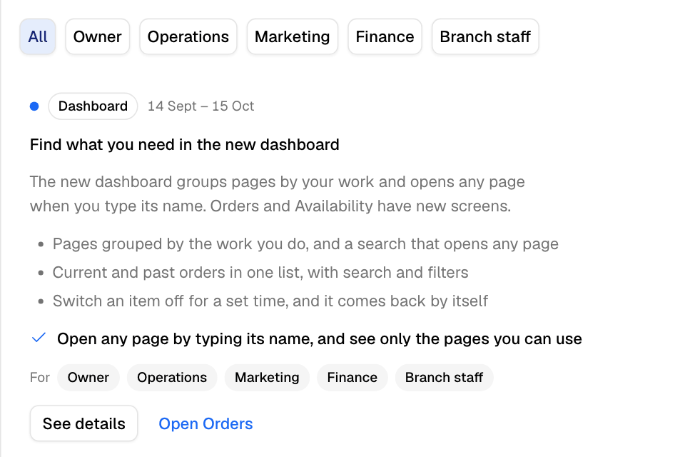 What's New: the updates for your job, with a filter by job