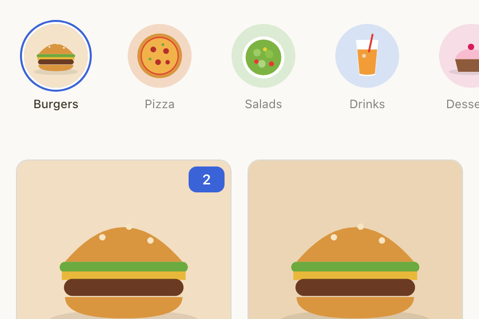 On your store: the selected category and the item count take your brand colour