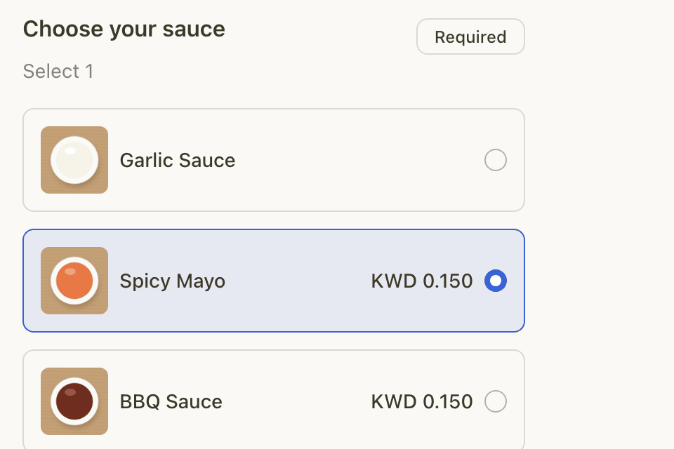 The List style: one row per option, with a small photo