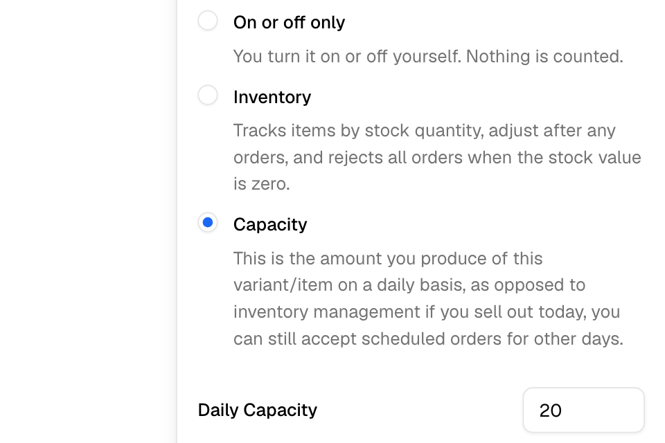 Choosing how an item is counted, with its quantity
