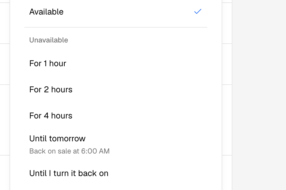 Choosing how long an item stays off