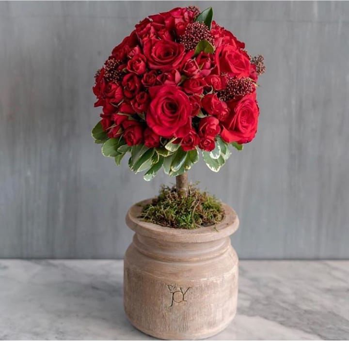 Red Flower on wood jar
