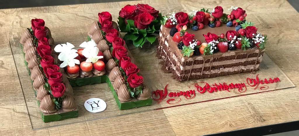 Jumbo letter with choco berry cake