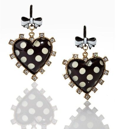 Betsey Johnson - Polka Dot Heart Crystal Earrings