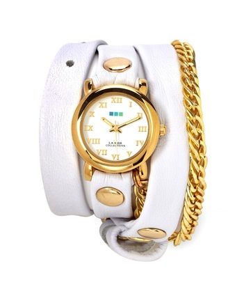 La Mer Collections - Round Glam Chain Triple Wrap Watch - White