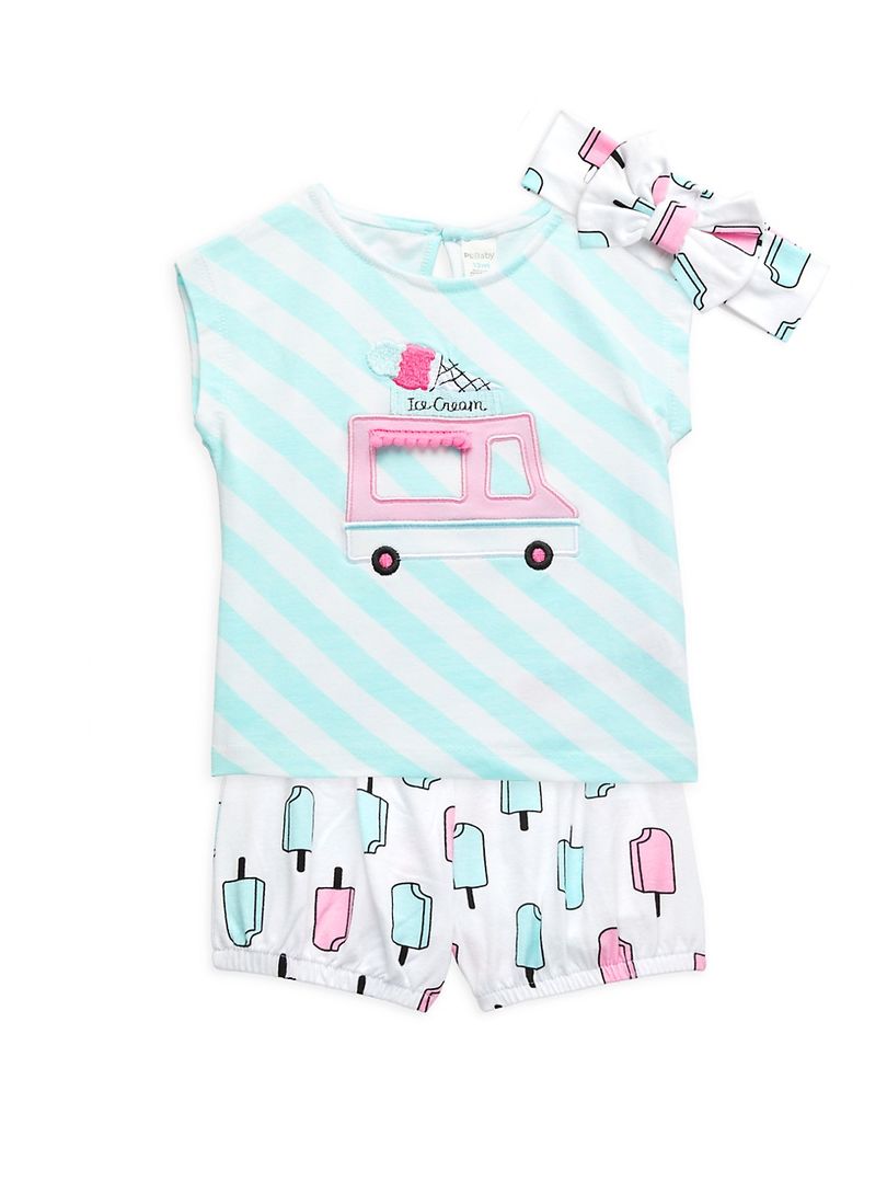Baby Girl's 3PCS Ice Cream Tank, Shorts & Headband Set