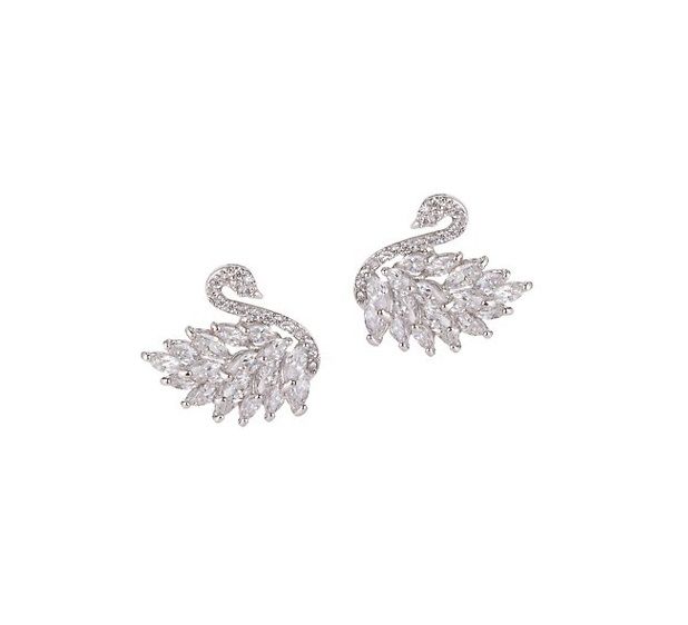 Eye Candy LA - Luxe Silvertone & Crystal Swan Earrings
