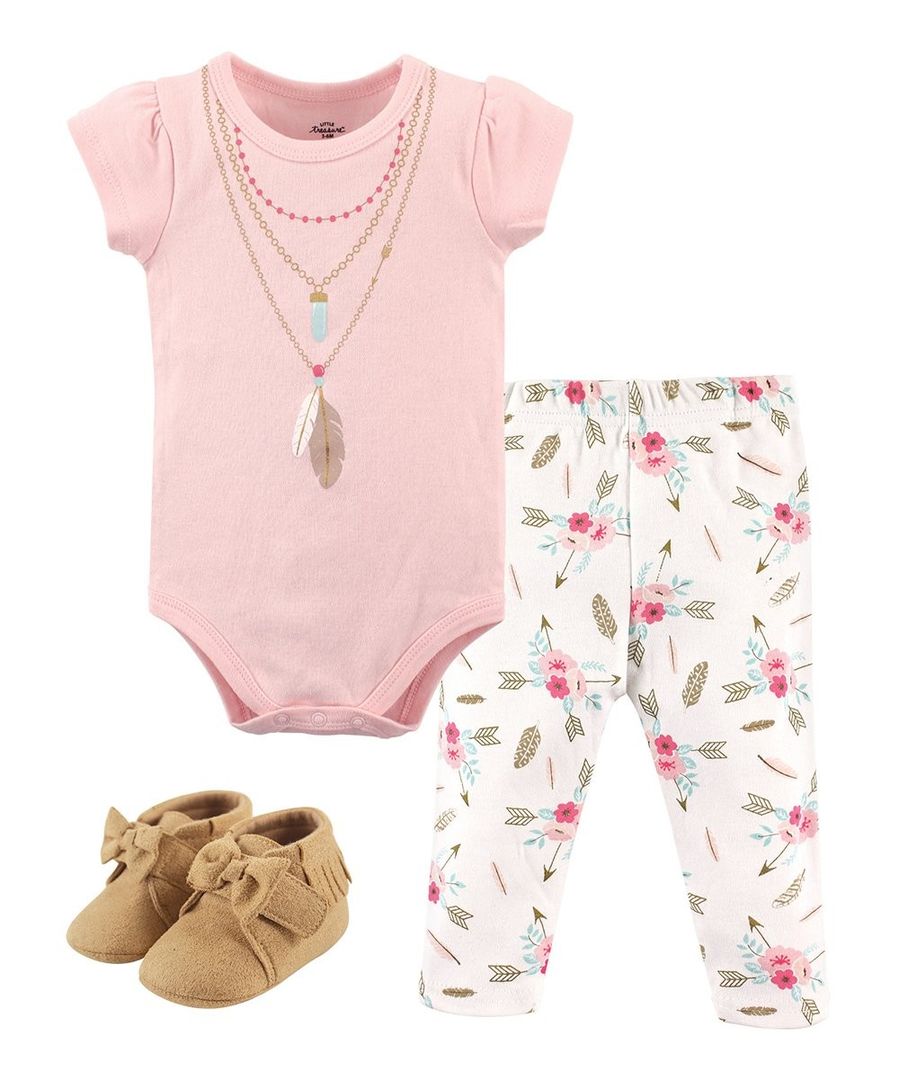Pink & White Boho Short-Sleeve Bodysuit Set