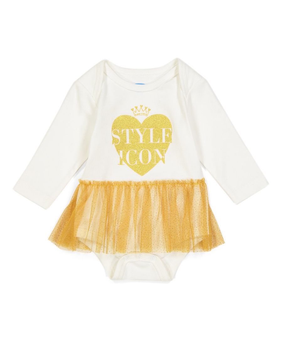 White & Gold 'Style Icon' Skirted Bodysuit