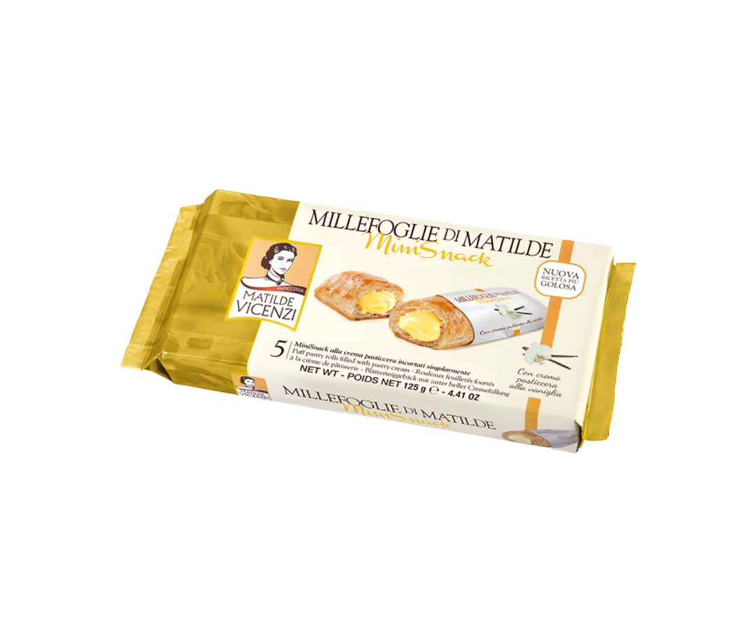 Matilde Vicenzi Mini Snack Puff Pastry Rolls Filled with 40% Vanilla Cream 125gr