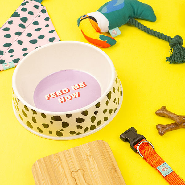 Bamboo Dog Bowl "FEED ME NOW"