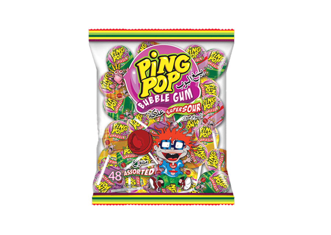 Pearl Ping Pong Assorted Lollipop with Gum filling 48 Pieces