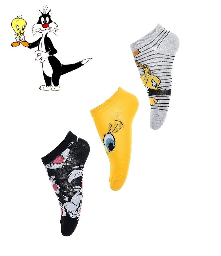 Slvester & Tweety 3 Socks - Grey/Yellow/Black