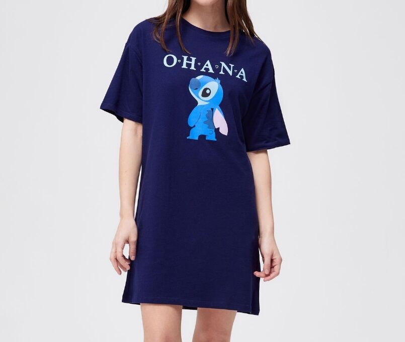 Stitch Long Pajama Dress - Navy Blue
