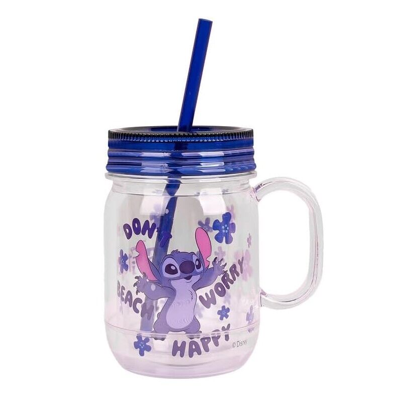 Stitch Plastic Cup With Straw