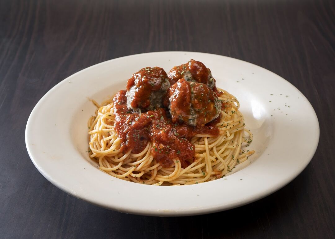 SPAGHETTI WITH HOMEMADE MEATBALLS.
