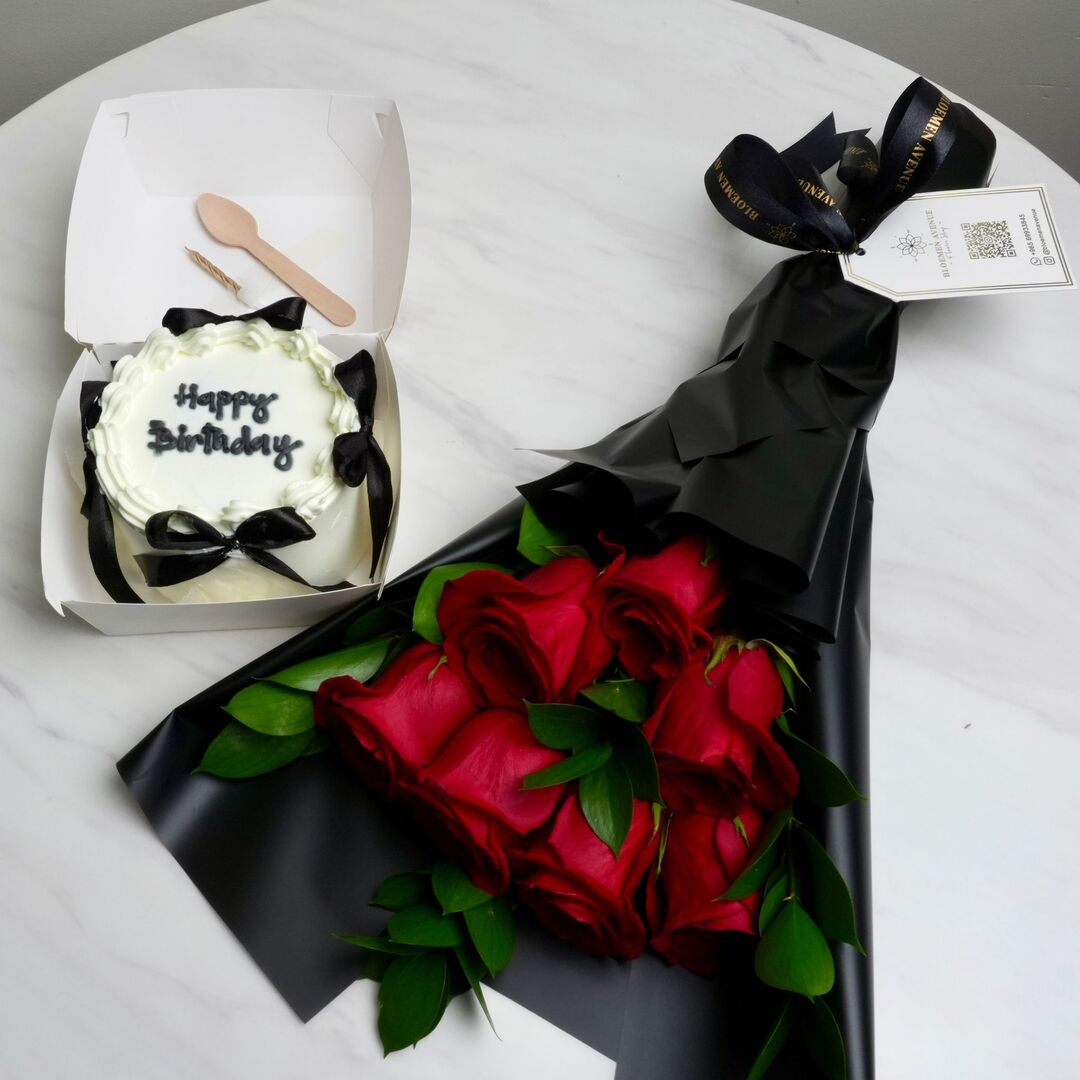 Black Ribbon Mini Cake With Flowers MC1