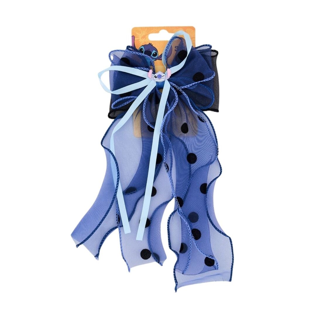 Stitch Long Bow Hair Clip With Charm - Polka Dots