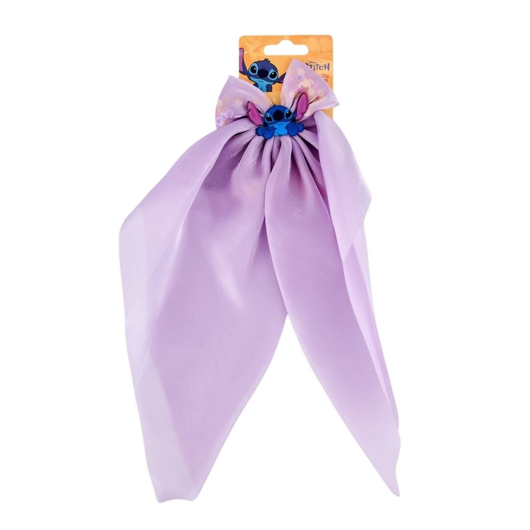 Stitch Long Bow Hair Clip With Charm - Lavender