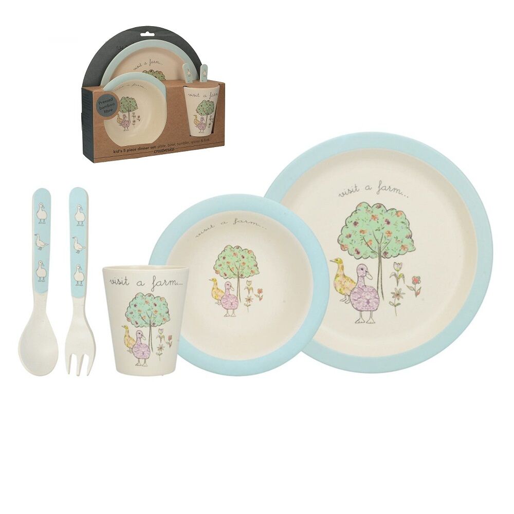 Kids Bamboo Meal Time Set 5 PCS - Farm Duck
