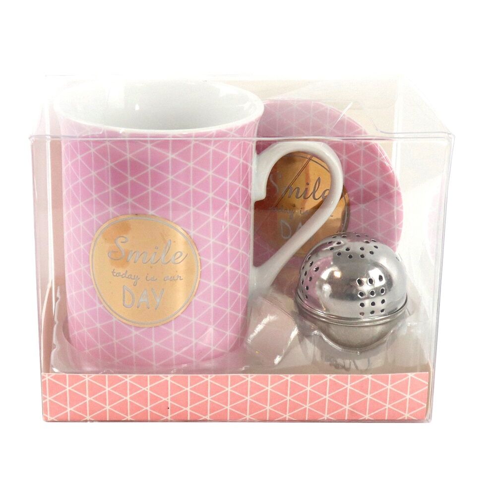 Mug Gift Set “Smile Today” Infuser & Lid