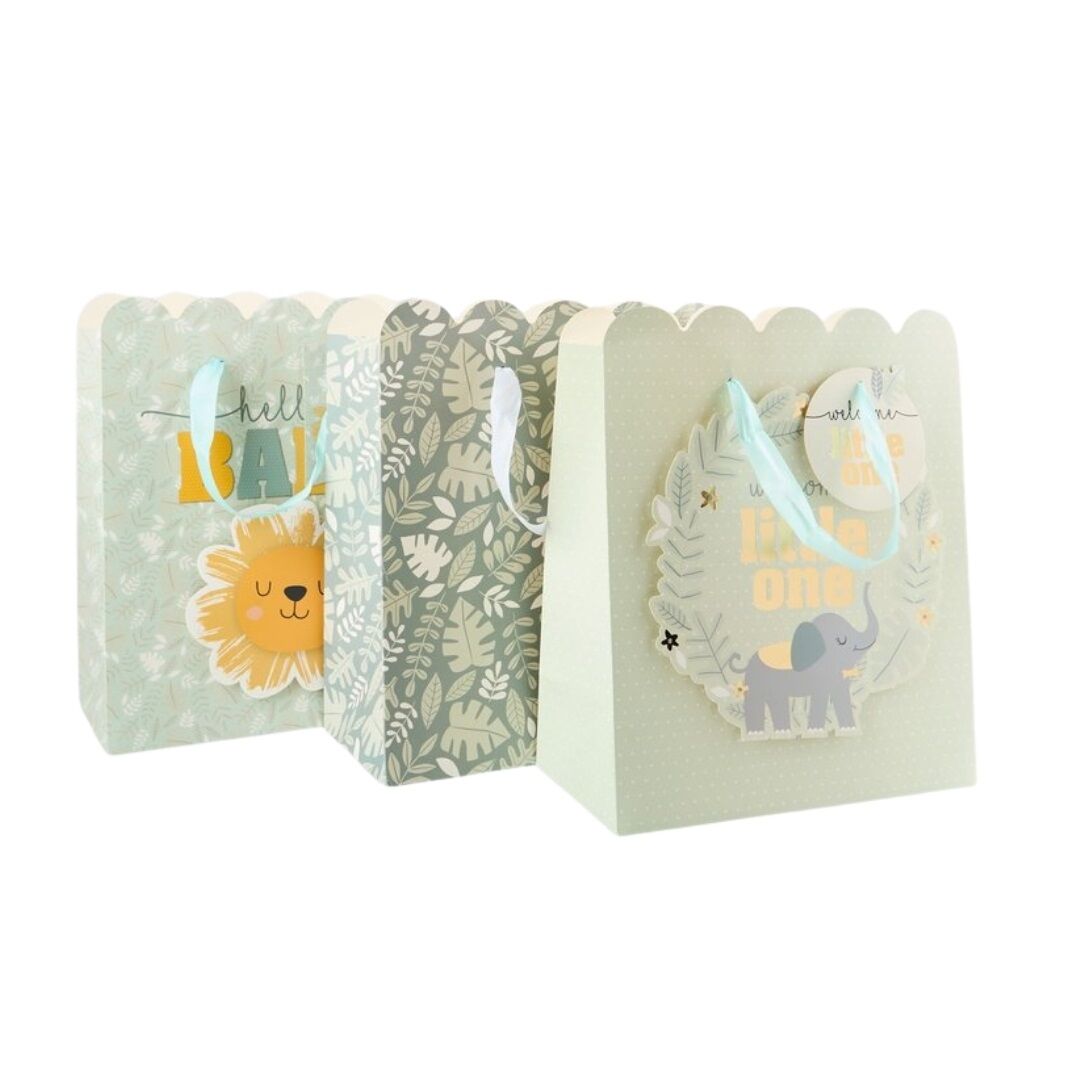 3 Allover Print Paper Gift Bags - Welcome Baby