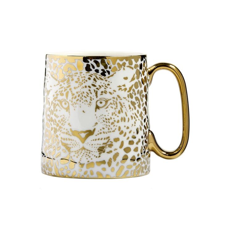 Leopard Mug With Gold Handle