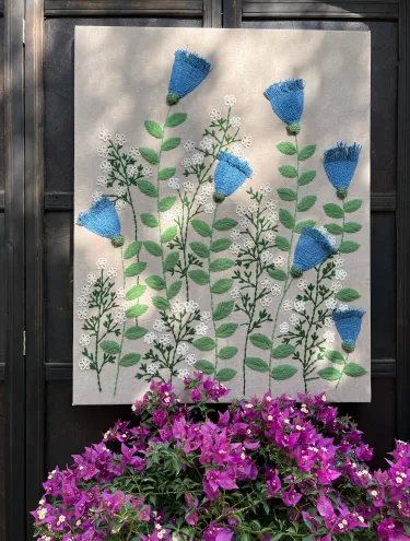 Blue 3D flowers piece of art
