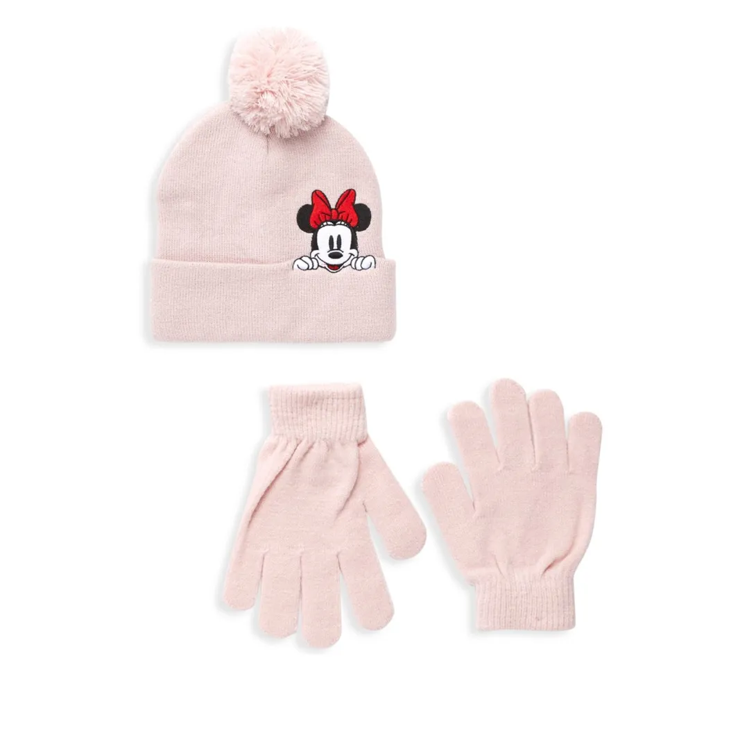 Minnie Mouse Kids Beanie & Gloves Set - Pink (Ages 3-8)