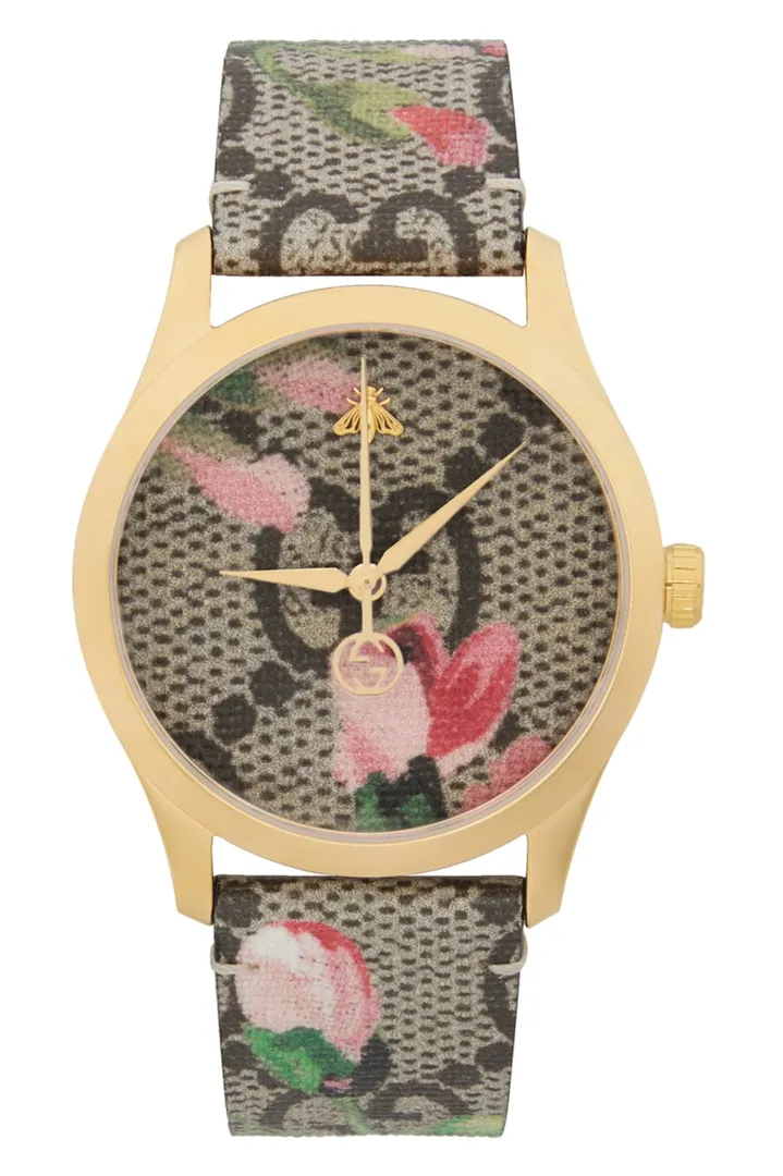 Gucci - Gold & Multicolor Floral Gg G-Timeless Watch