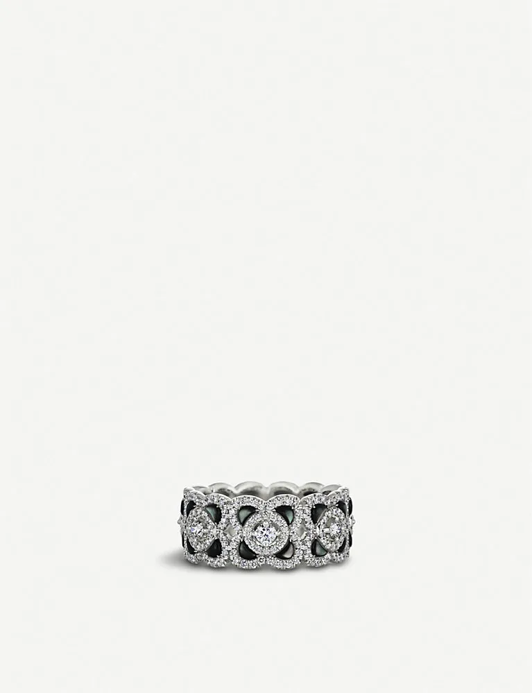 De Beers Enchanted Lotus 18Ct White-Gold, Diamond, And Mother-Of-Pearl Band Ring