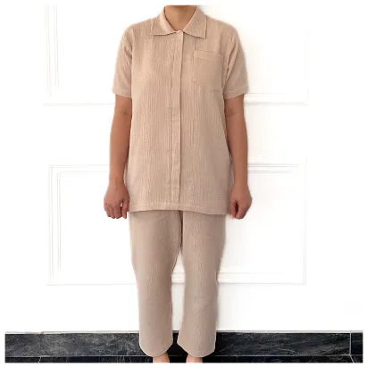 Crinkled polo shirt set
