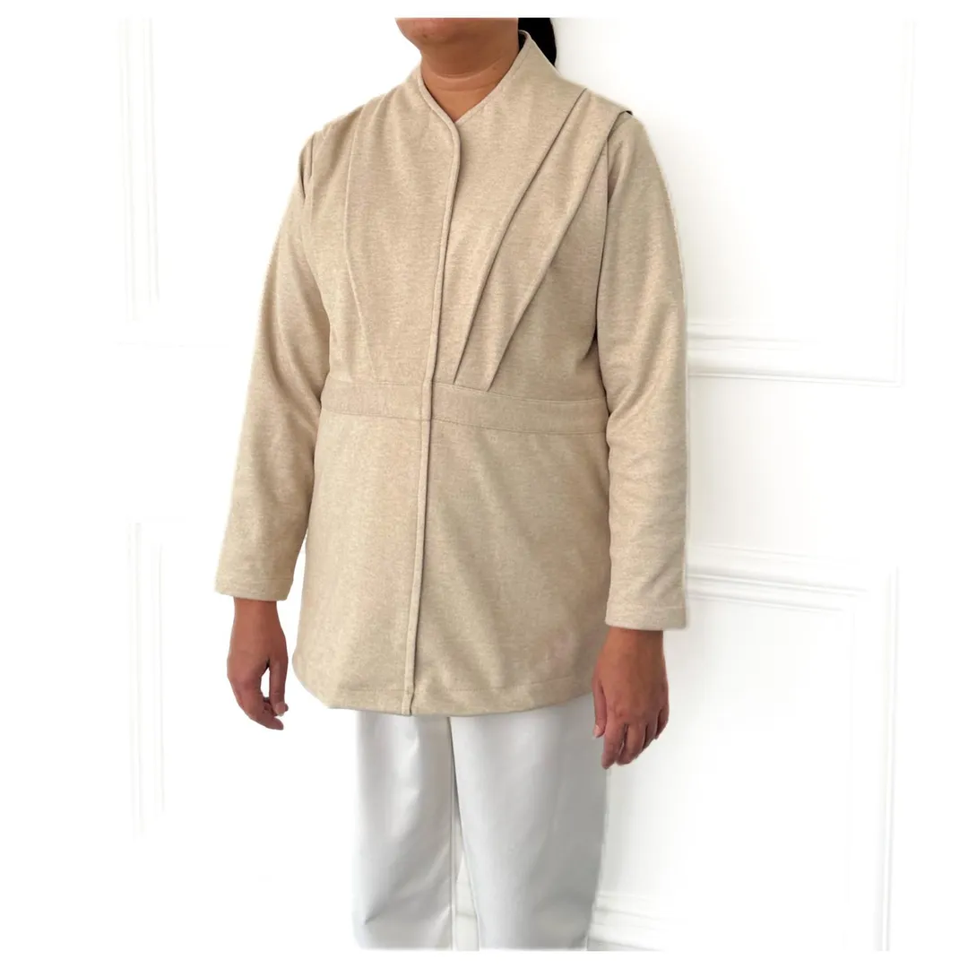 Pleated wool top/cotton bottom