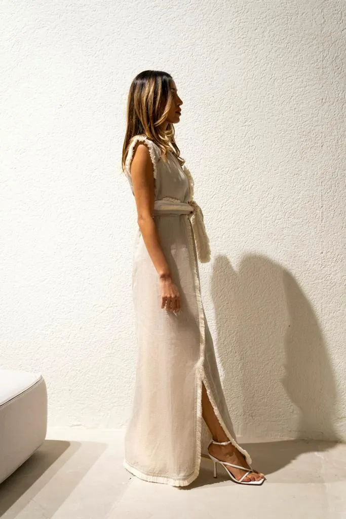Beige linen dress