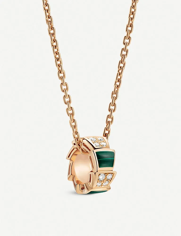 Bvlgari Serpenti Viper 18Ct Rose-Gold, Malachite And Pavé Diamond Pendant Necklace