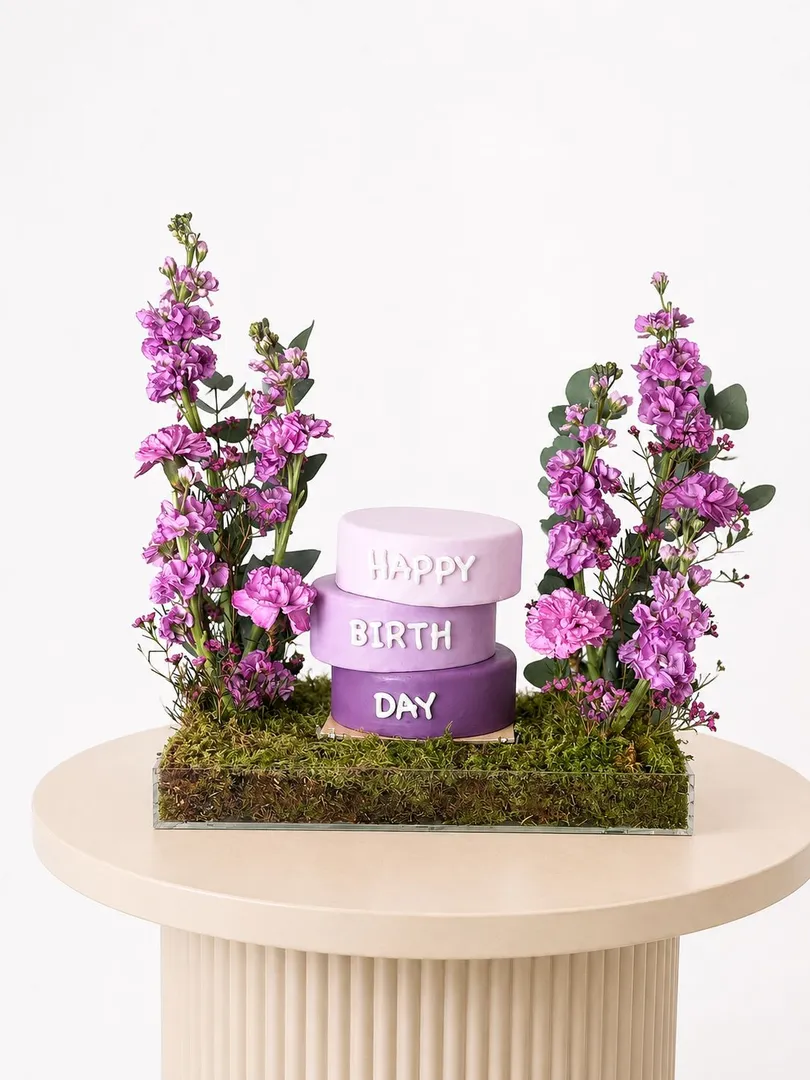 Purple trays flower layer cake 6inch